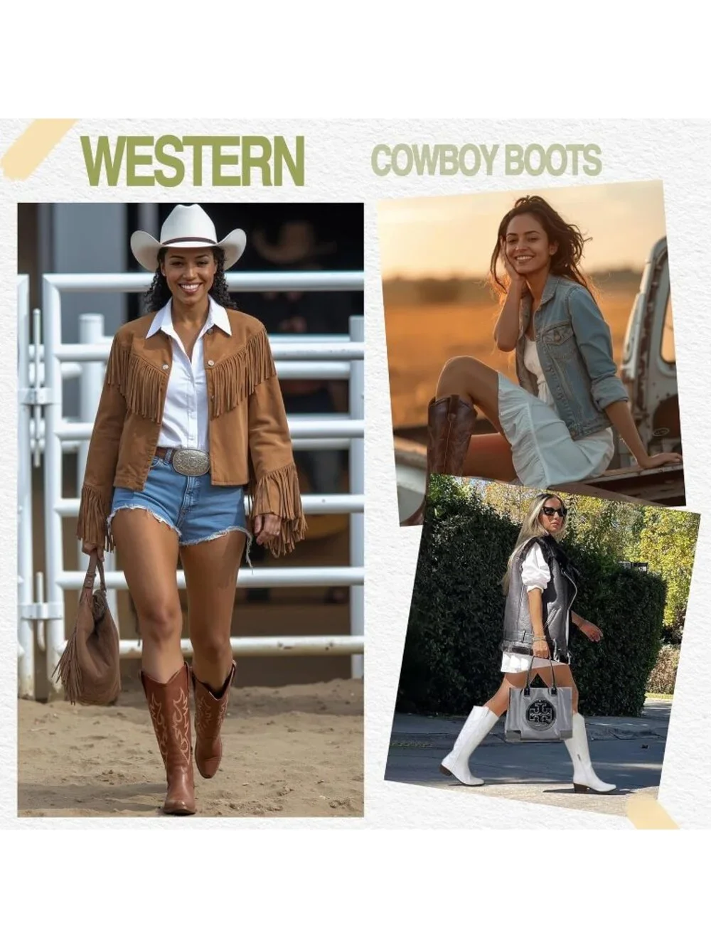 Women's Brown Knee High Western square Toe Side Zipper Low Heel Cowgirl Boot